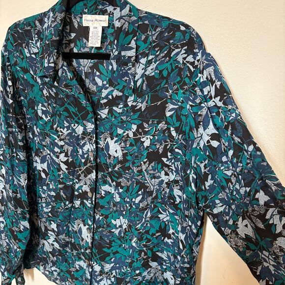 Rena Rowan Womens Size 18W Button Up Shirt 100% Silk Vintage Floral Top Career - Picture 8 of 12